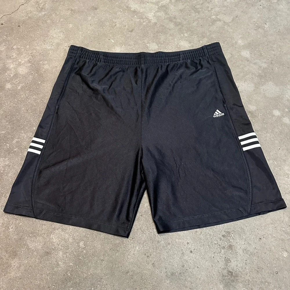 Vintage Y2K Adidas Athletic Shorts Men XL Black 3-Stripe Baggy Dazzle Shiny